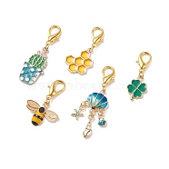 Alloy Enamel Pendant Decorations, Lobster Clasp Charms, Clip-on Charms, for Keychain, Purse, Backpack Ornament, Cactus, Honeycomb, Clover, Bees, Shell Shape, Mixed Color, 35~53mm(HJEW-JM00661)