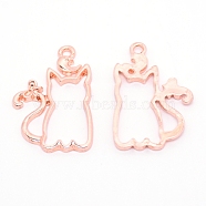 Alloy Open Back Bezel Pendants, for DIY UV Resin, Epoxy Resin, Pressed Flower Jewelry, Cadmium Free & Lead Free, Cat, Rose Gold, 33x21.5x2mm, Hole: 2mm(PALLOY-WH0072-90RG-RS)