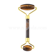 Natural Tiger Eye Face Massager, Facial Rollers, with Long-Lasting Plated Alloy Findings, Golden, 149~151x57~60x19~20mm(DJEW-F005-01C)