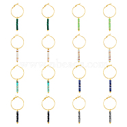 8 Pair 8 Style Natural & Synthetic Mixed Gemstone Beaded Column Drop Earrings, Golden Iron Hoop Earrings, 68x4mm, 1 Pair/style(EJEW-AB00040)