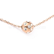 304 Stainless Steel Pendant Necklaces, with Crystal Rhinestone, Round, Rose Gold, Pendant: 9x10mm, 17.7 inch(45cm)(NJEW-O122-02B-RG)