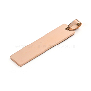 Ion Plating(IP) 304 Stainless Steel Pendants, Laser Cut, Stamping Blank Tag, Rectangle, Rose Gold, 41x10x1.4mm, Hole: 6mm(STAS-D142-01B-RG)