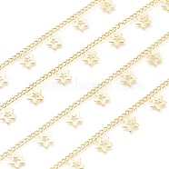 3.28 Feet Brass Curb Chains, with Star Charm, Soldered, Long-Lasting Plated, Real 18K Gold Plated, Link: 2x2x0.5mm(X-CHC-K009-05G)