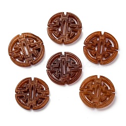 Dyed Natural Xiuyan Jade Carved Longevity Pendants, Good Luck Flat Round Charms, Saddle Brown, 23~25x23~24x2.5~3mm(G-M195-09A)