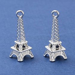 Tibetan Style Pendants, Eiffel Tower Charm for Bracelet Making, Lead Free and Nickel Free and Cadmium Free, Silver Color Plated, 24x8x7mm, Hole: 1.5mm(TIBEP-EA9450Y-S-FF)