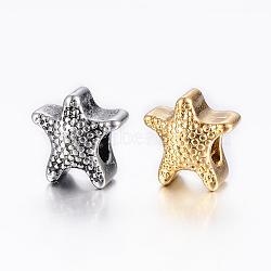 304 Stainless Steel European Beads, Large Hole Beads, Starfish/Sea Stars, Mixed Color, 12x12.5x8.5mm, Hole: 5mm(STAS-H368-41)
