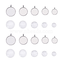 DIY Pendant Making, with 304 Stainless Steel Pendant Cabochon Settings and Transparent Glass Cabochons, Stainless Steel Color, 118x72x35mm(DIY-UN0001-02P)