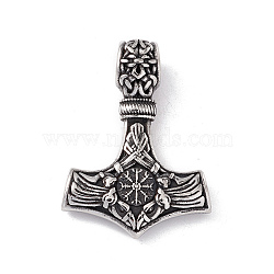 304 Stainless Steel Manual Polishing Pendants, Thor's Hammer, Antique Silver, 45x33x7mm, Hole: 6.5x8mm(STAS-G267-22AS)