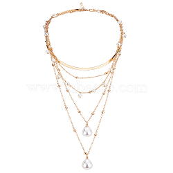 1Pc Alloy Multi Layered Necklaces, Plastic Teardrop Pendant Necklaces for Women, Golden, 13.58 inch(34.5cm)(NJEW-LP0001-57G)