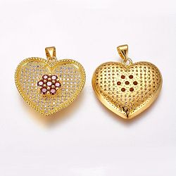 Brass Micro Pave Cubic Zirconia Pendants, Heart, Golden, 22x24x4.5mm, Hole: 3.5x4mm(ZIRC-G091-44G)