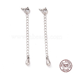 925 Sterling Silver Chain Extenders, with Spring Ring Clasps & Charms, Teardrop, Antique Silver, 62x5.8mm, Hole: 1.6mm(STER-D036-39AS)