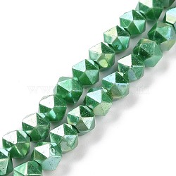 Glass Pearl Beads Strands, Faceted, Polygon, Lime Green, 7.5x7.5mm, Hole: 1mm, about 49pcs/strand, 14.09 inch(35.8cm)(GLAA-F122-03B)