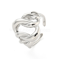 Long-Lasting Plated Brass Cuff Rings, Curb Chain Open Rings for Women, Platinum, Adjustable(RJEW-I103-087P)