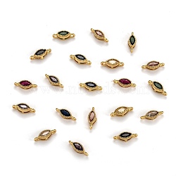 Real 18K Gold Plated Brass Micro Pave Cubic Zirconia Links Connectors, Long-Lasting Plated, Horse Eye, Mixed Color, 11.5x4x3.8mm, Hole: 1.2mm(ZIRC-L100-012G)