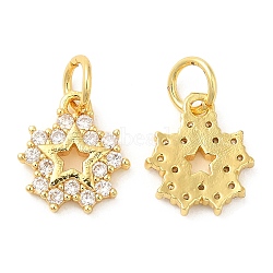 Rack Plating Brass Pave Clear Cubic Zirconia Star Charms with Jump Ring, Long-Lasting Plated, Lead Free & Cadmium Free, Real 18K Gold Plated, 13x11x2mm, Hole: 4mm(KK-Z026-12G)