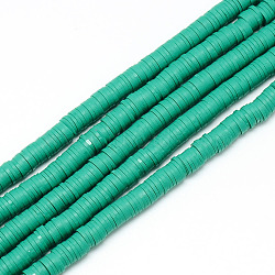 Handmade Polymer Clay Bead Strands, Heishi Beads, Disc/Flat Round, Light Sea Green, 4x0.5~1mm, Hole: 1.5mm, about 320~447pcs/strand, 15.74~16.92 inch(X-CLAY-T002-4mm-08)