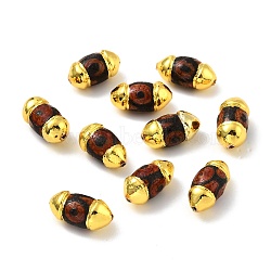 Tibetan Style dZi Beads, Natural Agate Beads, with Golden Tone Brass Findings, Lead Free & Cadmium Free, Bicone, 1-Eye, 18.5~20x10mm, Hole: 1.2mm(KK-F836-10G)