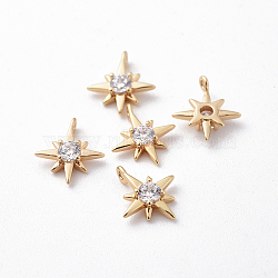 Brass Cubic Zirconia Charms, Star, Clear, Nickel Free, Real 18K Gold Plated, 10.5~11x9~9.5
x2.5mm, Hole: 0.8mm(X-KK-S350-285)