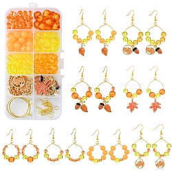 Acrylic Bead DIY Earring Making Kits, with Season Themen Alloy Enamel Charms, Orange, 6~25x6.5~20mm, Hole: 1.4mm(DIY-FS0006-67C)