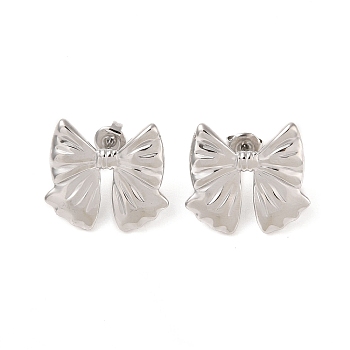 Bowknot 304 Stainless Steel Stud Earrings for Women, Stainless Steel Color, 21x23mm