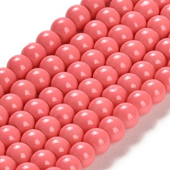 Painted Glass Bead Strands, Baking Paint, Round, Light Coral, 4mm, Hole: 1.1~1.3mm, about 200pcs/strand, 31.4 inch