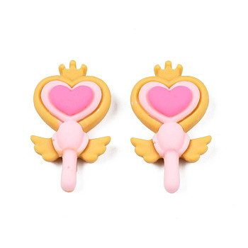 Opaque Resin Cabochons, Heart, Pink, 23.5x13.5x6mm