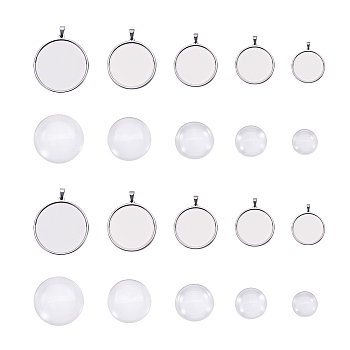 DIY Pendant Making, with 304 Stainless Steel Pendant Cabochon Settings and Transparent Glass Cabochons, Stainless Steel Color, 118x72x35mm