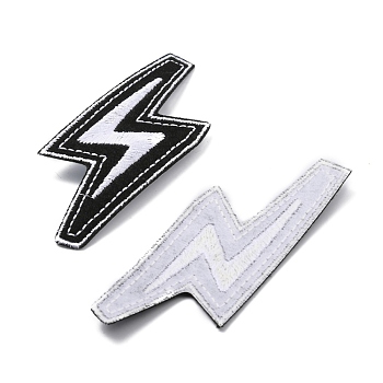 Lightning Bolt Polyester Computerized Embroidery Iron on Patches, Appliques, Black, 105x40x1mm