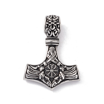304 Stainless Steel Manual Polishing Pendants, Thor's Hammer, Antique Silver, 45x33x7mm, Hole: 6.5x8mm