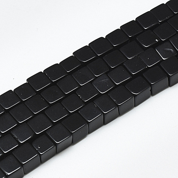 Natural Black Stone Beads Strands, Cube, 6~6.5x6~6.5x6~6.5mm, Hole: 1mm, about 65pcs/strand, 16.1 inch