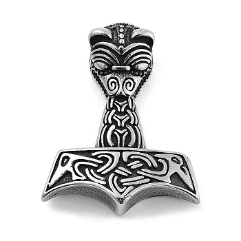 Viking 304 Stainless Steel Pendants, Mjolnir Thor Hammer Charm, Antique Silver, 38x30x8.5mm, Hole: 4.5mm