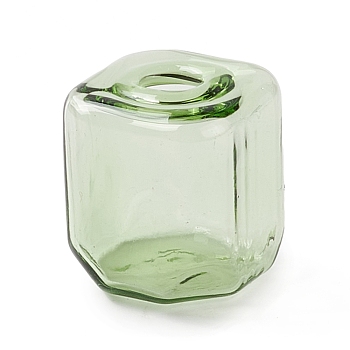 Handmade Blown Glass Bottles, for Glass Vial Pendants Making, Square, Light Green, 16~16.5x14~15x14~14.5mm, Hole: 3.5~6mm