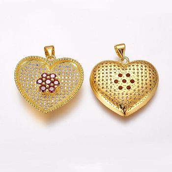 Brass Micro Pave Cubic Zirconia Pendants, Heart, Golden, 22x24x4.5mm, Hole: 3.5x4mm