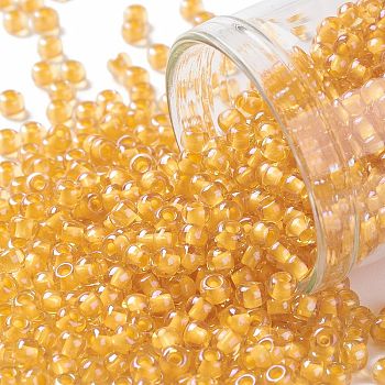 TOHO Round Seed Beads, Japanese Seed Beads, (949) Yellow Lined Topaz, 8/0, 3mm, Hole: 1mm, about 222pcs/10g