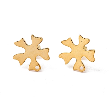 201 Stainless Steel Stud Earring Findings, with Ear Nuts and 304 Stainless Steel Pins, Flower with Hole, Real 24K Gold Plated, 14.5x15.5mm, Hole: 1.4mm, Pin: 0.7mm
