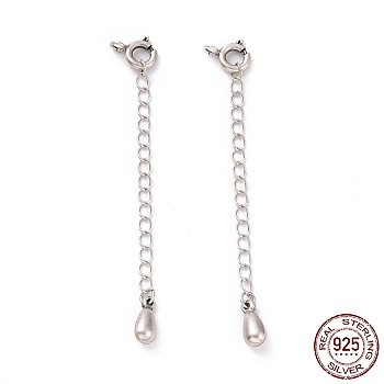 925 Sterling Silver Chain Extenders, with Spring Ring Clasps & Charms, Teardrop, Antique Silver, 62x5.8mm, Hole: 1.6mm