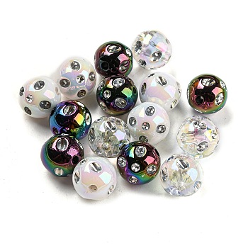 Acrylic Beads, with Rhinestone, Round, Mixed Color, 15.3x15.7mm, Hole: 2.9mm