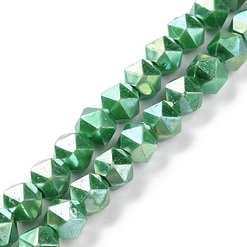 Glass Pearl Beads Strands, Faceted, Polygon, Lime Green, 7.5x7.5mm, Hole: 1mm, about 49pcs/strand, 14.09 inch(35.8cm)