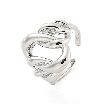 Long-Lasting Plated Brass Cuff Rings, Curb Chain Open Rings for Women, Platinum, Adjustable