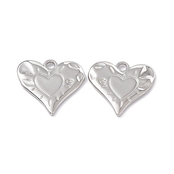 Non-Tarnish 304 Stainless Steel Pendants, Heart Charm, Stainless Steel Color, 24x25.5x2mm, Hole: 3mm