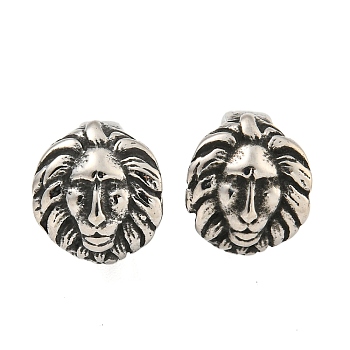 316 Surgical Stainless Steel Large Hole Beads, Lion Head, Antique Silver, 11x10x11mm, Hole: 8mm