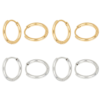 Unisex 304 Stainless Steel Hoop Earrings, Manual Polishing Huggie Earrings, Golden & Stainless Steel Color, 16x2mm, Pin: 0.7mm, Inner Diameter: 12mm, 2colors, 4pairs/color, 8pairs/box