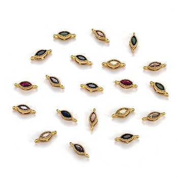 Real 18K Gold Plated Brass Micro Pave Cubic Zirconia Links Connectors, Long-Lasting Plated, Horse Eye, Mixed Color, 11.5x4x3.8mm, Hole: 1.2mm