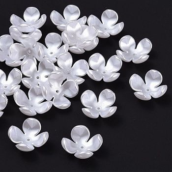 4-Petal ABS Plastic Imitation Pearl Bead Caps, Flower, White, 24x24x11mm, Hole: 2mm, about 200pcs/bag