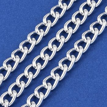 Aluminium Curb Chain, Unwelded, with Spool, Silver, 10x8x2mm, about 114.83 Feet(35m)/Roll