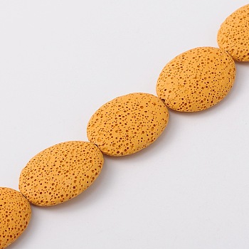 Natural Lava Rock Beads Strands, Dyed, Flat Oval, Gold, 32~33x24~25x7.5~9mm, Hole: 2mm, about 12pcs/strand, 16 inch