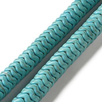 Synthetic Turquoise Dyed Beads Strands, Wavy Shape, Turquoise, 8x3mm, Hole: 1mm, about 141pcs/strand, 14.96''(38cm)