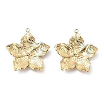 304 Stainless Steel Rhinestone Pendants, Ion Plating(IP), Flower, Real 18K Gold Plated, 26x24.5x3.5mm, Hole: 1.5mm