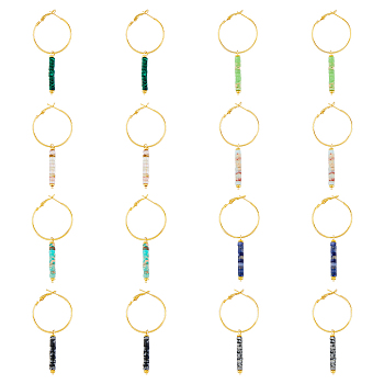 8 Pair 8 Style Natural & Synthetic Mixed Gemstone Beaded Column Drop Earrings, Golden Iron Hoop Earrings, 68x4mm, 1 Pair/style