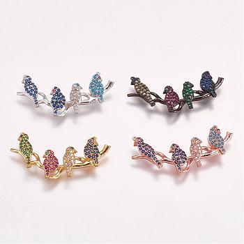 Brass Micro Pave Cubic Zirconia Pendants, Bird, Mixed Color, 17x35x4mm, Hole: 0.5mm